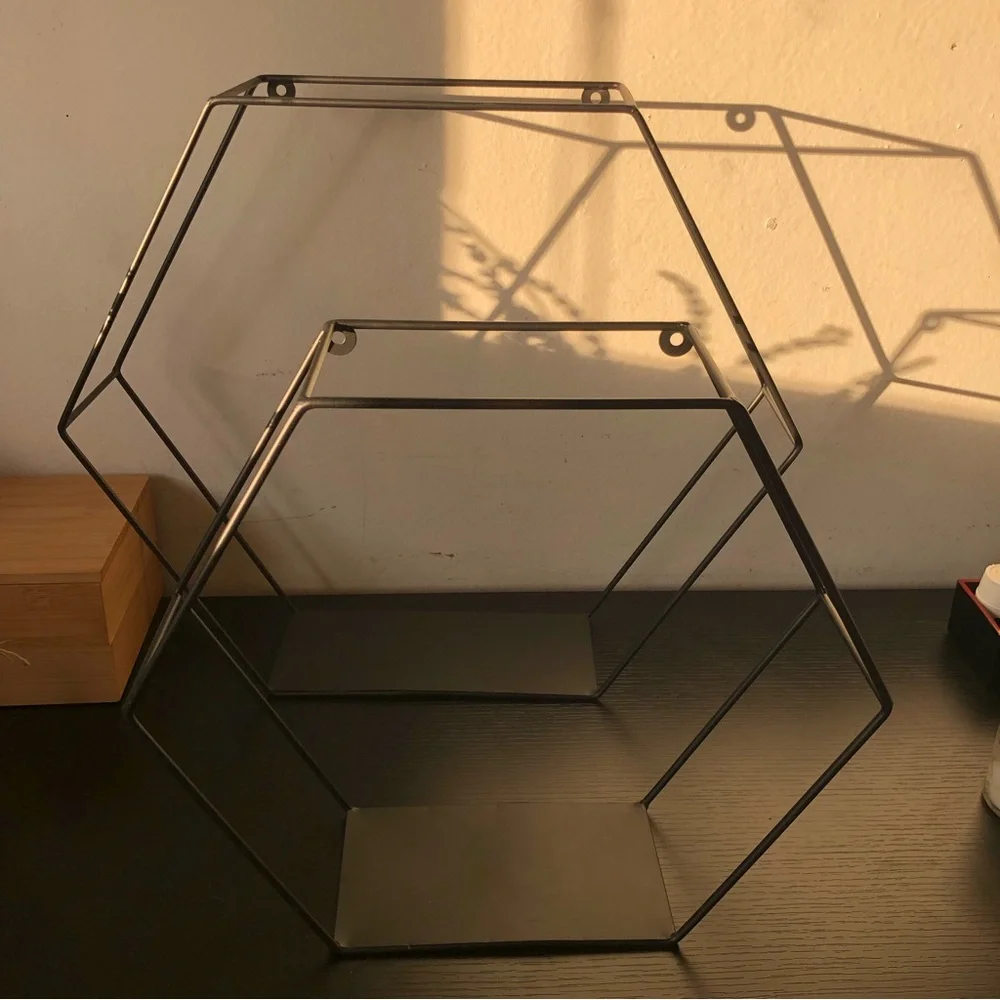 Hexagon Geometric Honey Comb Wall Decorative Shelves Floating Shelf Black Metal